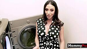 stepmom's huge tits bounce as she fucks stepson in laundry room