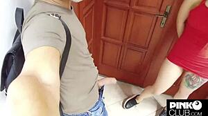 pov with exhibitionist blonde misha maver flashing big tits 😏🌲