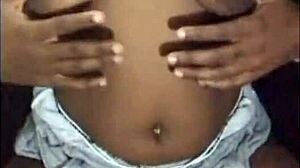 next door ebony milf flashes saggy tits in tight shorts