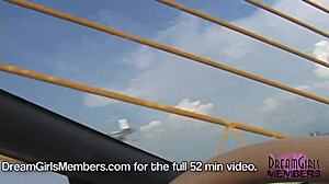 dream girl brunette flashes big tits topless in convertible