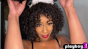 Petite ebony Misty Stone strips perfect ass for hot fingering
