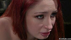 Ebony babe lures redhead slave then whips her bound ass hard