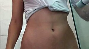 Skinny Maid Strips Rips Clothes Teases Small Ass in Bathroom