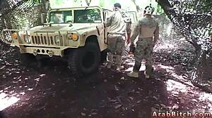 Muslim guy pounds petite army girl outdoors