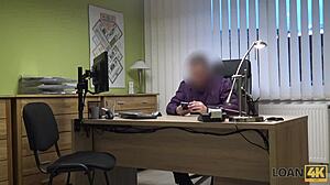 czech teen blonde gives blowjob fingering pussy in office casting pov