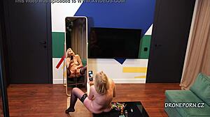 Czech Milf Masturbates Mirror Voyeur