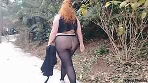 Priscila struts streets in see-through skirt no panties flashing big naturals