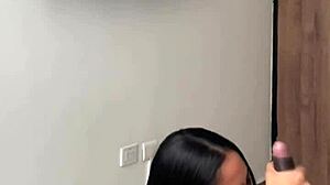 Cute Latina Brunette Slurps Stepbro's Monster BBC in Sloppy Creampie Blowjob