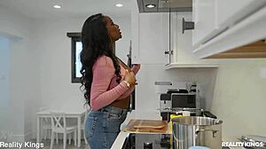 aww im spoilin her dinner ridin me cowgirl in kitchen shorts pov...