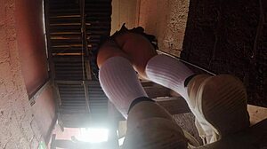 professor sneaks upskirt peeks at busty mexican latina students' asses in class