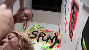 Sexy Dripping Blonde Rips Clothes For Gloryhole Cock Orgasm!