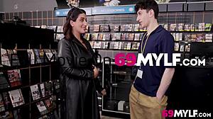 curious milf wife sneaks cheating sex in the shop