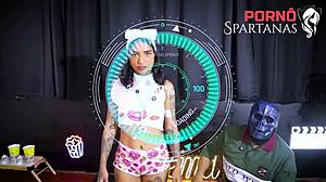 juicy latina niki reborn screams in ecstasy riding rough anal with cum in mouth