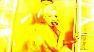 Sexy babe strips fiery teasing huge tits and ass