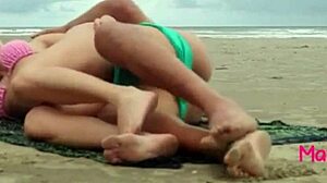 wanna join this brazilian latina's public beach fuck pounding her big tits?