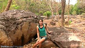 wanna see this thai ladyboy's tiny tits bounce as she jerks outdoors?