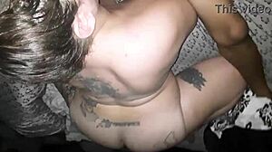 Sucking big black cock while shaking fat latina ass