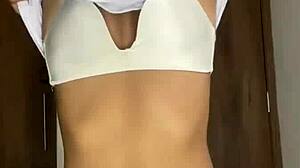 Petite Schoolgirl's Tiny Tits Dance Nude Worship