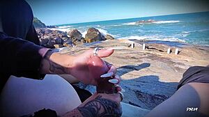 he massages then jerks off for massive outdoor cumshot