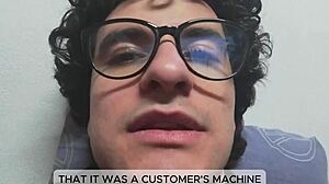 Skinny client blasts monster cumshot all over repair machine