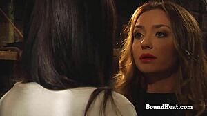 Naughty Lesbian Mistress Moans as Slave Licks Tight Pussy