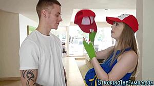 Petite teen teases stepbro orally