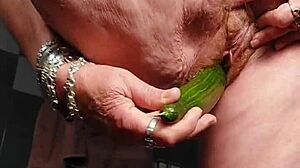 granny fucks hairy german pussy with cucumber
