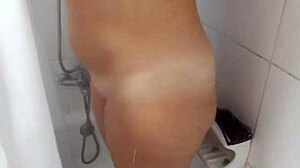 amateur big tits babe showers sensually solo