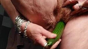 granny fucks hairy german pussy with cucumber
