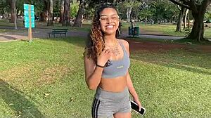 park workout ends with her ass creampied on the rail