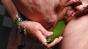 granny fucks hairy german pussy with cucumber