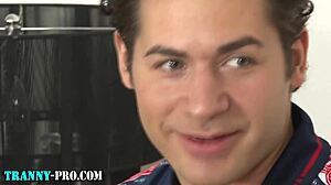 hot tgurl hooker masturbates then takes anal face spunk load