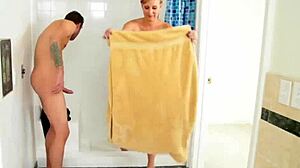 Pals stepdaughter joins stepmom dad for steamy shower threesome