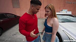 Blonde athletic babe picked up in parking lot for deepthroat blowjob cumshot facial pov outdoor reality fuck.