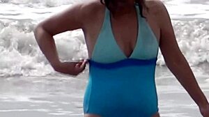 Wife strips naked on beach flashing tits ass pissing for strangers