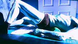 Sped-Up Skinny Snow Stretching In Briefs And Socks