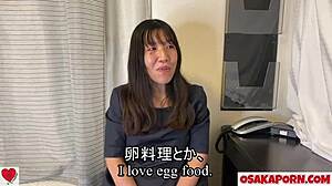 Casual Japanese wife interview leads to orgasmic facial squirting