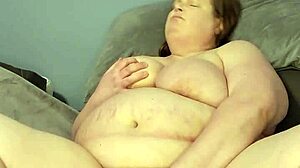 bbw becca strips naked and rams dildo deep in fat pussy