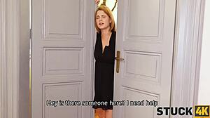 curvy bimbo bombshell's fat tits jiggle bent over in tight doorway fuck