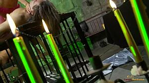 naughty friends spank ride cum in bdsm dungeon heels bondage.