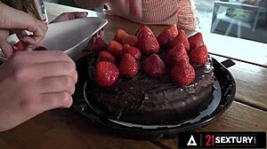 Slutty petite roommates take turns licking fingering fucking each others tight assholes with toys