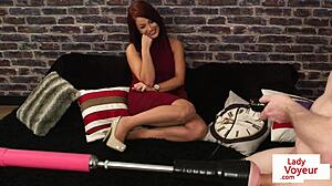 Redhead British Voyeur Teases in Stockings Heels