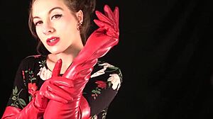 Experienced milf housewife glovejob in red leather