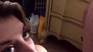 hot milf slurps and gags on husband's throbbing cock