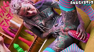 pierced tattooed girls gape asses with huge toys