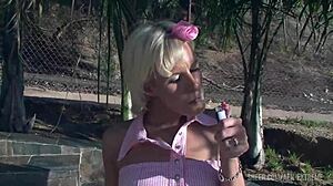 mysterious eve nicholson strips narrow ass smoking cig