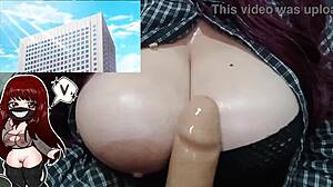 🤯 hot chubby redhead milf oils huge natural tits rides bwc dildo! 💦