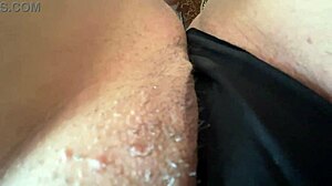 Milf masturbates closeup wet pussy in black panties morning orgasm