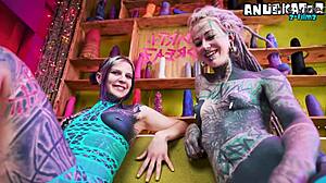 pierced tattooed girls gape asses with huge toys