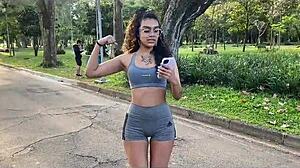 park workout ends with her ass creampied on the rail